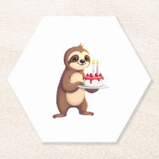 Funny Birthday Cake with Sloth Costume for Boys an Kartonnen Onderzetters