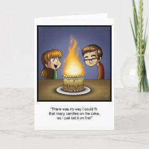 Funny Birthday Card - "Cake on Fire" Kaart