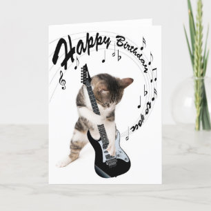 Funny birthday card cat with guitar kaart