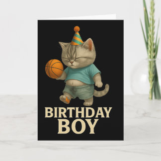 Funny Birthday Cat Playing Sketll – Slam Dunk Kity Kaart