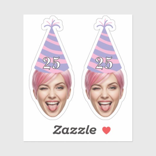 Funny Birthday Face with Party Hat & Custom Age  Sticker (Vel)