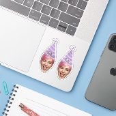 Funny Birthday Face with Party Hat & Custom Age  Sticker (Laptop met iPhone)