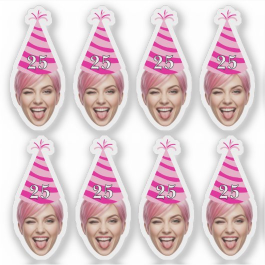 Funny Birthday Face with Party Hat & Custom Age Sticker (Voorkant)