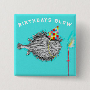 Funny Birthday Fish Wish Vierkante Button 5,1 Cm