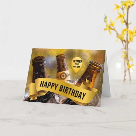 Funny Birthday for Husband Bucket of Beer Kaart (Gele Bloem)