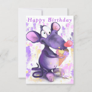 Funny Birthday Kaart Happy Mouse Eat Ice Cream