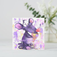 Funny Birthday Kaart Happy Mouse Eat Ice Cream