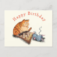 Funny Birthday Kaart Kat en Muis Spelen Schaken