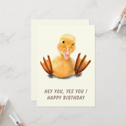 Funny Birthday Kaart met Happy Duck - Aangepaste t (Voorkant / Achterkant in situ)