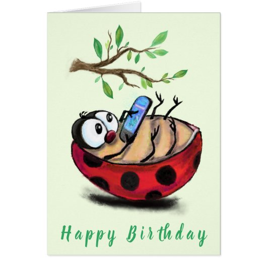 Funny Birthday Kaart met Happy Ladybug (Voorkant)