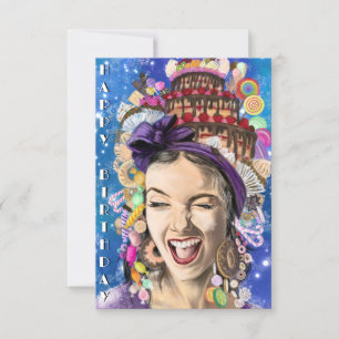 Funny Birthday Kaart met Happy Playful Woman