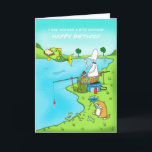 Funny Birthday Nephew carte de pêcheur avec poisso<br><div class="desc">Il s’agit d’une carte de pêche amusante, qui, j’en suis sûr, est idéale pour tous les pêcheurs de neveu d’anniversaire, Duncan essayant d’attraper un poisson, mais le poisson vient de prendre son sandwich dont il n’a pris qu’une bouchée, et le gros chat mange les poissons qui sautent pour obtenir l’appât...</div>