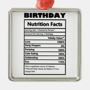 Funny Birthday Nutrition Facts Briefkaart Metalen Ornament