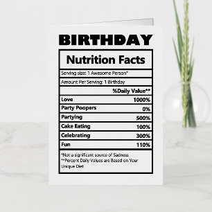 Funny Birthday Nutrition Facts Folie Wenskaart
