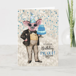 Funny Birthday Pig uit Hipster Pig met Birthday Kaart