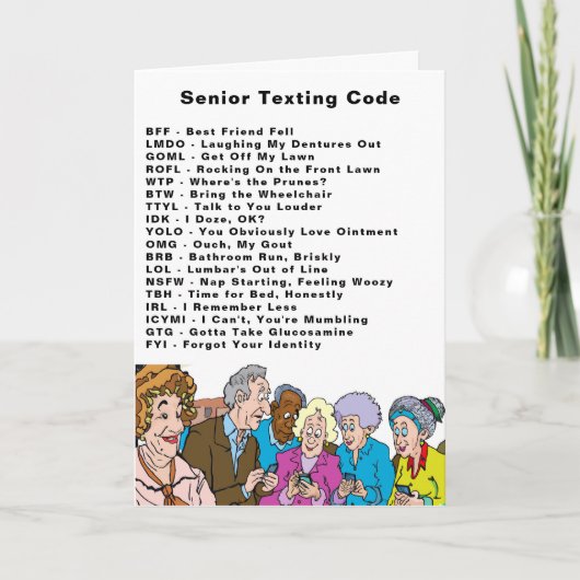 Funny Birthday Seniors Texting Code Kaart (Voorkant)