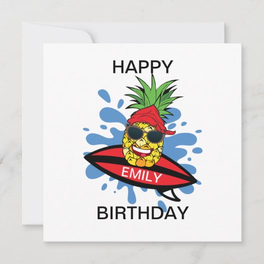 Funny Birthday Surfing Pineapple Kaart (Voorkant)