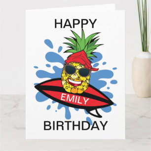 Funny Birthday Surfing Pineapple Kaart