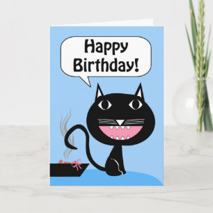 Funny Birthday uit Cat, Gift in Litter Box Kaart