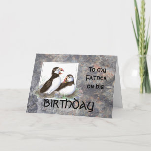 Funny Birthday Vader, papa, Cute Puffin Birds Kaart