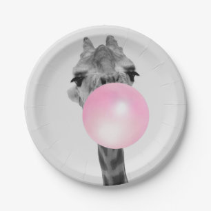 Funny Black and White Giraffe met Bubble Gum Papieren Bordje