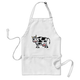 Funny Black and White Koe Cartoon Standaard Schort