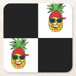 Funny Black and White Squares Vierkante Kartonnen Onderzetter