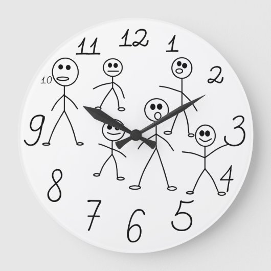 Funny Black and White Stick Man Design Grote Klok (Voorkant)