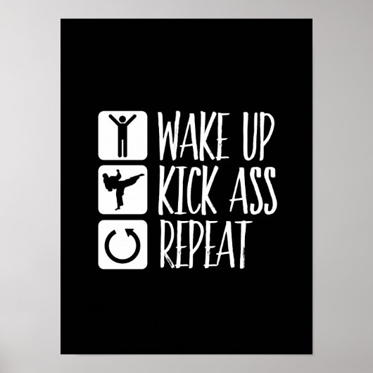 Funny Black Belt Martial Arts Wake Up Kick Herhale Poster (Voorkant)