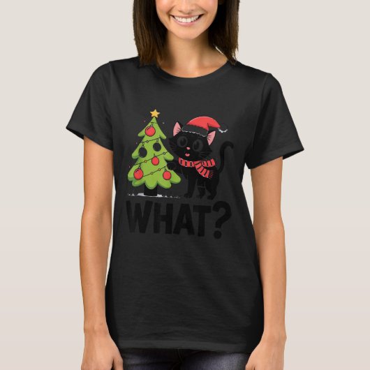 Funny Black Ca Pushing Christmas Tree Over Cat Wha T-shirt (Voorkant)