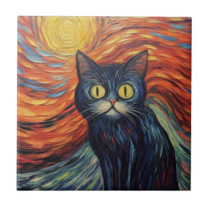 Funny black cat afbeelding van Edvard Munch geïnsp Tegeltje