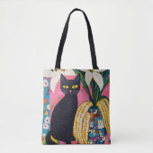 Funny Black Cat and Flower Vase Draagtas (Voorkant)