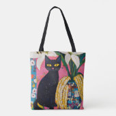 Funny Black Cat and Flower Vase Draagtas (Achterkant)