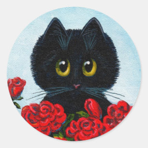 Funny Black Cat Art Rozen Creationarts Ronde Sticker