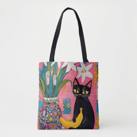 Funny Black cat Banana and Flower Vase Draagtas (Voorkant)