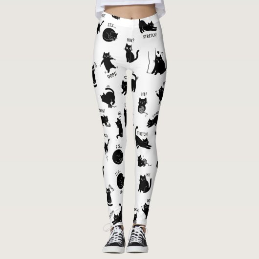 Funny Black Cat Cartoon Pattern Leggings (Devant)