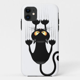 Funny Black Cat Cartoon Scratching Wall iPhone 11 Hoesje