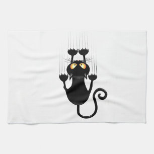 Funny Black Cat Cartoon Scratching Wall Theedoek