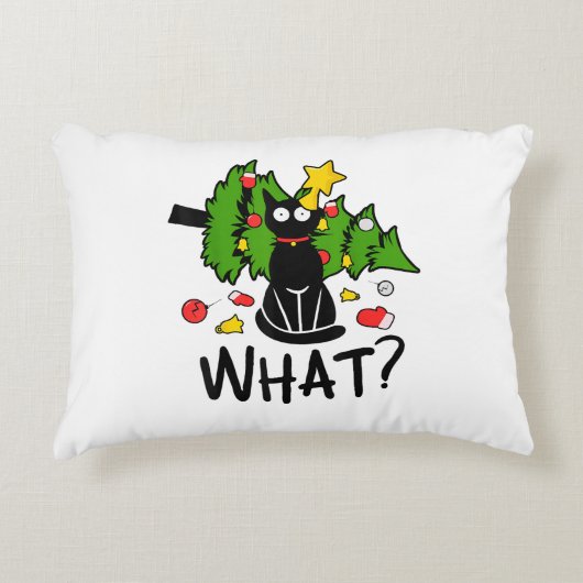 Funny Black Cat Christmas Tree Merry Santa Humor C Accent Kussen (Voorkant)