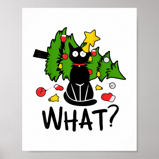 Funny Black Cat Christmas Tree Merry Santa Humor C Poster (Voorkant)