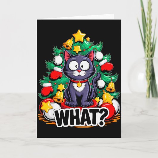 Funny Black Cat Christmas Tree Merry Xmas Humor Ca Kaart (Voorkant)
