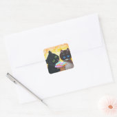 Funny Black Cat Creationarts Square Sticker (Envelop)