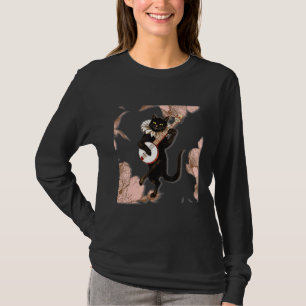 Funny black cat die banjo danskattekattevoer speel t-shirt