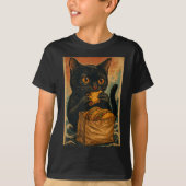 Funny Black Cat Eating Tacos Retro Japanese T-shirt (Voorkant)