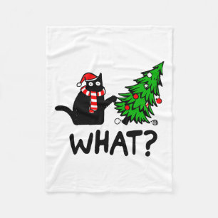 Funny Black Cat Gift met kerstboom over C Fleece Deken