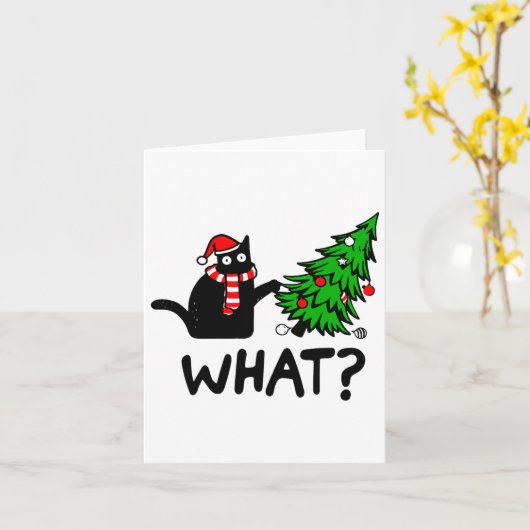 Funny Black Cat Gift met kerstboom over C Kaart (Gele Bloem)