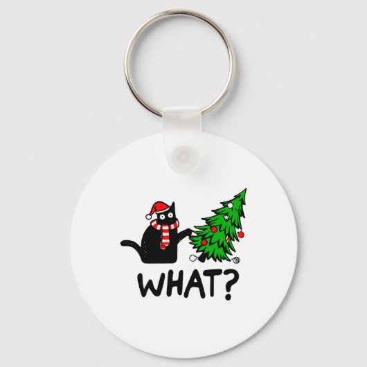 Funny Black Cat Gift met kerstboom over C Sleutelhanger (Voorkant)
