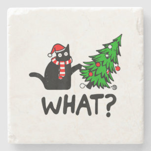 Funny Black Cat Gift met kerstboom over C Stenen Onderzetter