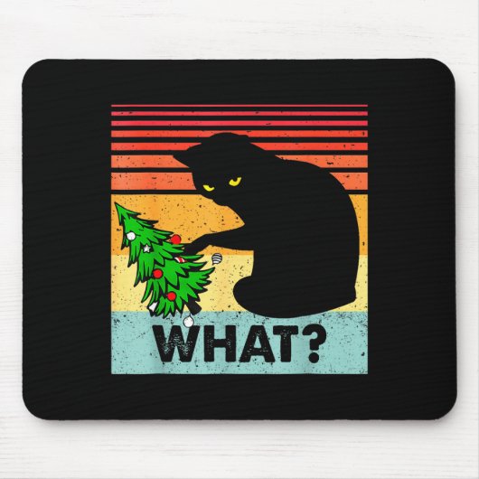 Funny Black Cat Gift Pushing Christmas Tree Over C Muismat (Voorkant)