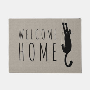 Funny Black Cat Hanging On   Aangepast Kat koelen Deurmat